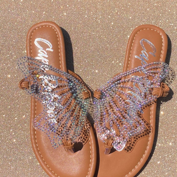 Rhinestone Butterfly Flat Sandals