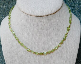 green oval shape bead necklace with extender chain, layering beaded necklace, gifts for her