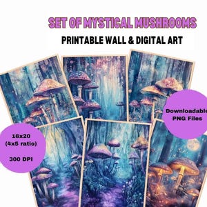 Mushroom 6 Piece Digital Prints / Mystical Images / AI Printable Wall Art Stock photos PNG 300 DPI Commercial Use