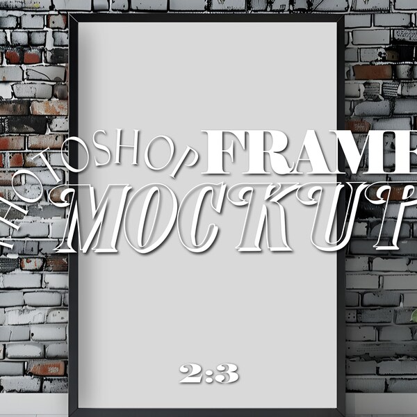 2:3 Art Print Photoshop Mockup -  Photo Poster Template - 8x12 Mockup on Brick Wall - Framed Wallart PSD Mockup -  digital - Smart Object