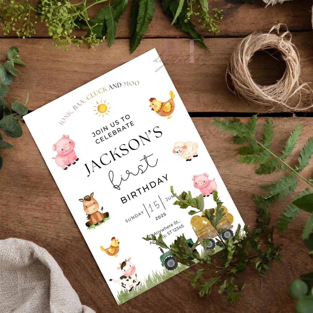 Farm Animals First Birthday Invitation | Animated Canva Template - Etsy