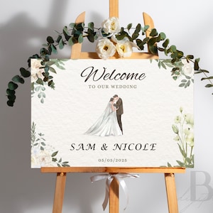 Wedding Welcome Board Green Floral | Custom Personalized Printable Wedding Decor | Self-Customize in Canva