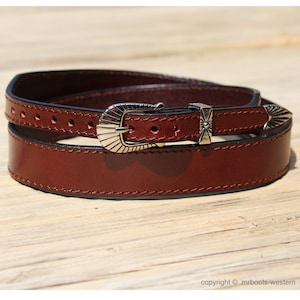 AU-LC-02-3-BRN Western Leather Hat Band for Cowboy Hats Plain Brown Leather 3/4&quot; Wide Tapered to 3/8&quot;