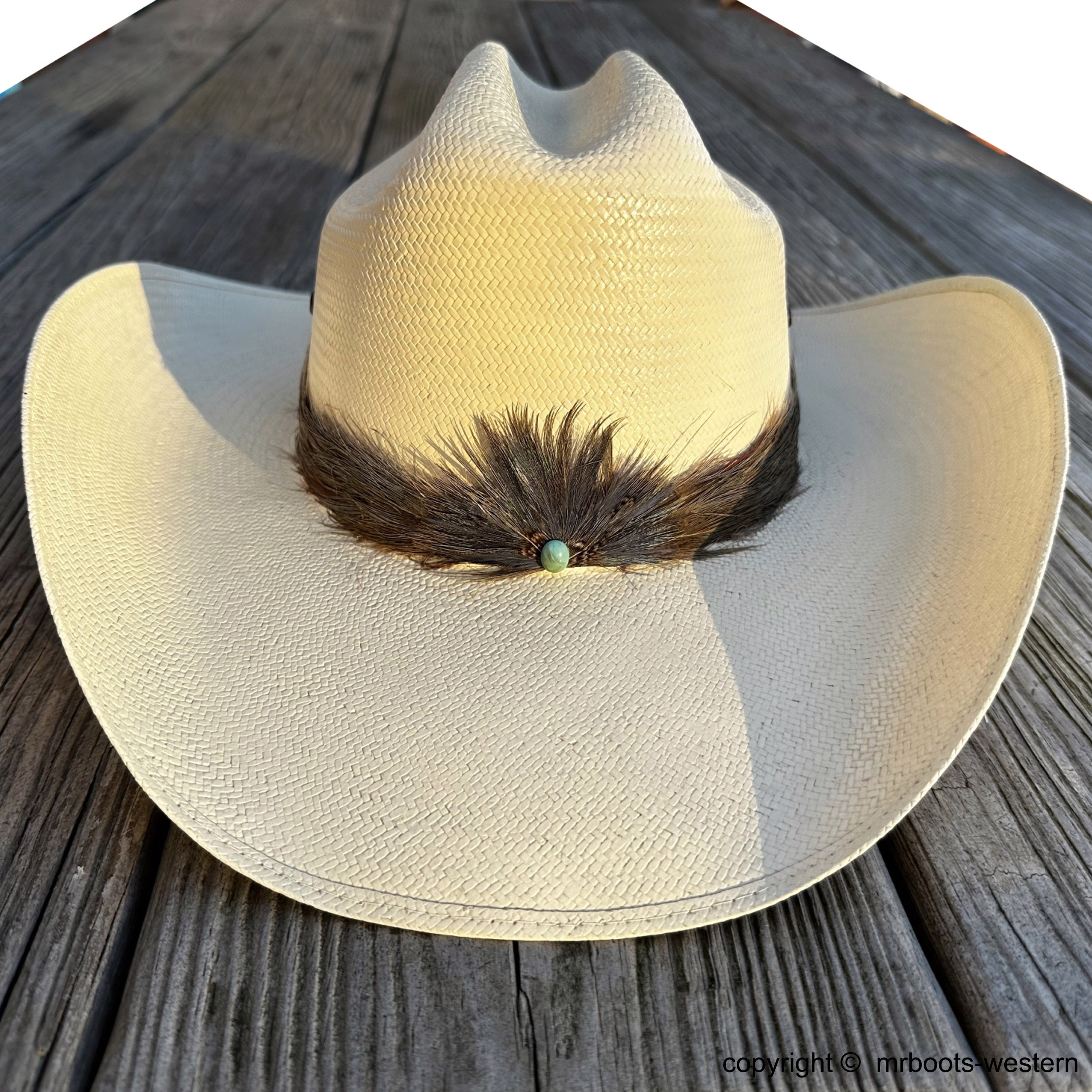 【if you have/Feather Hat】 AU-FHB-11 Feather Hat Band With Green Jasper Colored Stone