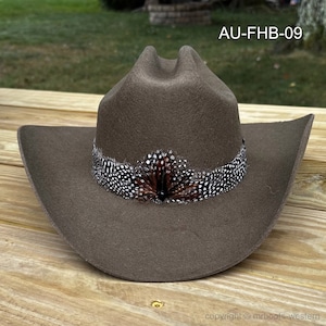 AU-FHB-09 Feather Hat Band with Black Stone - Low Crown
