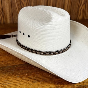 AU-HH05-03 Horse Hair Hat Band Five Strand Natural/Brown/Natural with Brown Tails and 2 Brown Tassels