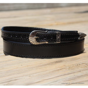 AU-LC-02-3-BLK Western Leather Hat Band for Cowboy Hats Plain Black Leather 3/4&quot; Wide Tapered to 3/8&quot;