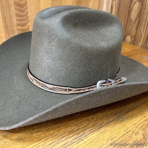 AU-LC-51-NAT Western Leather Cowboy Hat Band Hand Carved Natural Tan Leather 1/2&quot; Wide tapered to 3/8&quot;