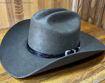 AU-LC-51-BLK Western Leather Cowboy Hat Band Hand Carved Black Leather 1/2" Wide tapered to 3/8"