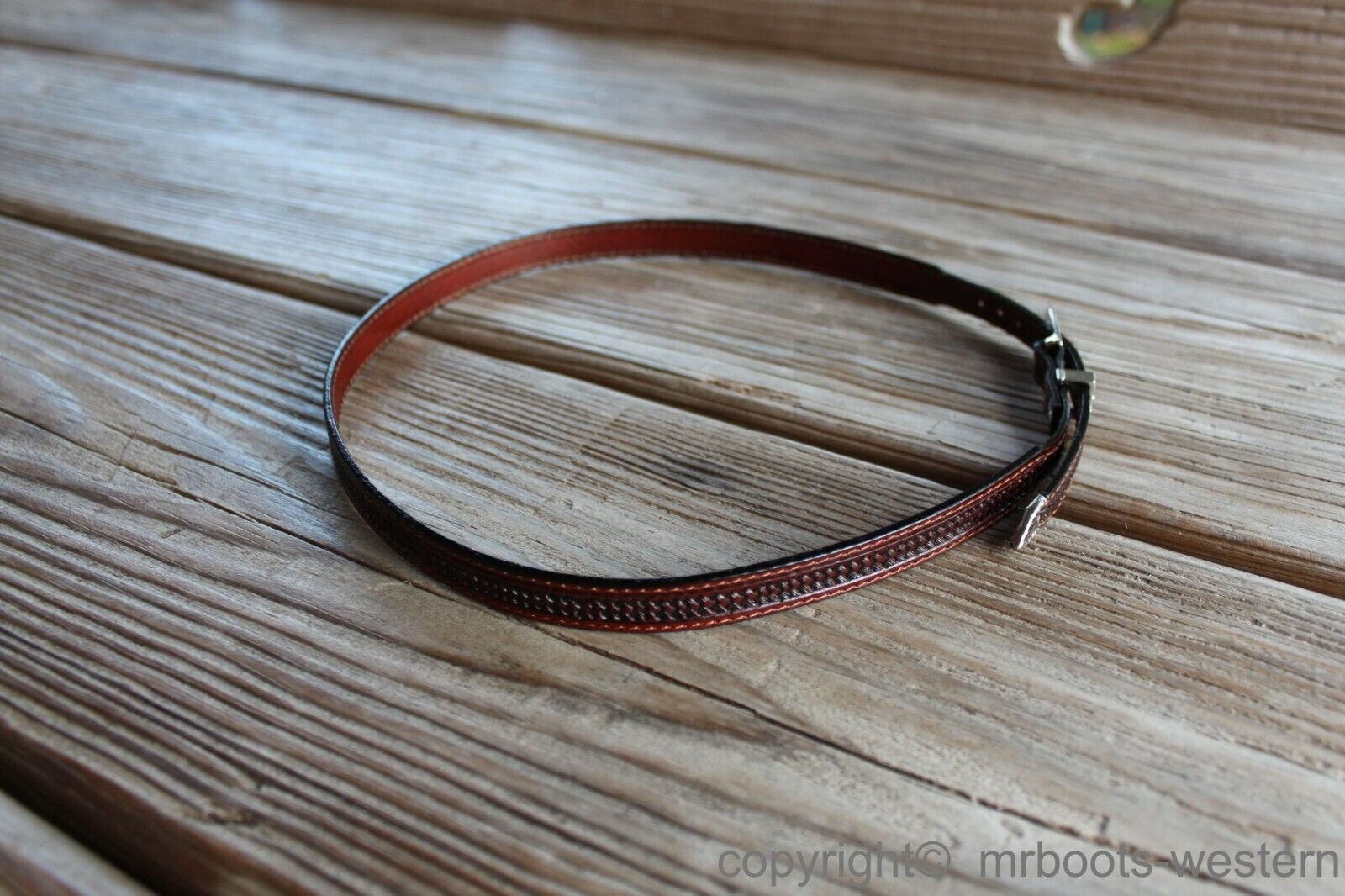 Western Leather Cowboy Hat Band Embossed Basketweave Brown Leather 1/2