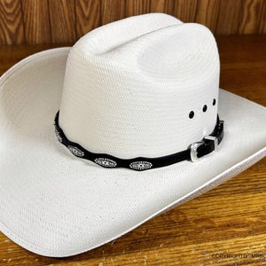 AU-LC-60-BLK Western Cowboy Hut Band mit Ovalen Conchos Aus schwarzem Leder 3/8 &quot;Breite