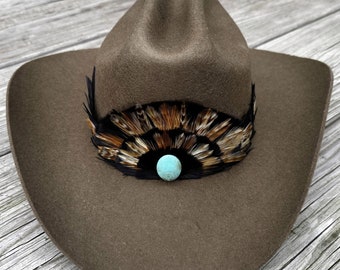 Unique Pheasant Feathered Hat Band Hand Made for Western  display picture 2