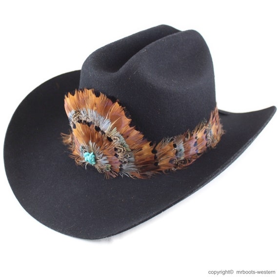 AU-FHB-08 Western Feather Hat Band for Cowboy Hats Natural Brown
