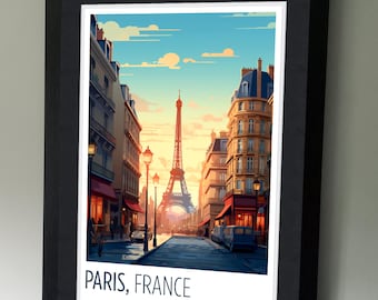 Paris reseaffisch, parisisk väggkonst, vintage fransk stadstryck, Eiffeltornets konst, Parisillustration, inspirerad av Edward Hopper