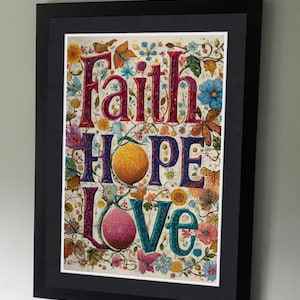 Faith Hope Love Poster - kitchen artwork - Art for the home - Bible design - wall art - kitchen print - floral print - motivational