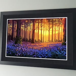 Bluebells Forest at Twilight Poster - Bluebell Kunstwerk - Blumenkunst - Bluebells Landschaftsmalerei Wandkunst - Bluebell Forest Design