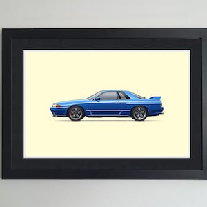 日産スカイライン GT-R R32 カーポスター - イラストプリント ウォールアート 子供 男の子 お父さん 男性 部屋 装飾 子供 自宅 オフィス アート 子供部屋