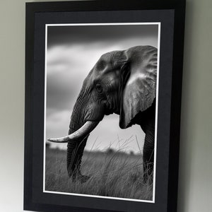 African Elephant Portrait - B&W Wildlife Photography Poster - Wall art - art lovers