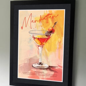 Manhattan Cocktail Poster - klassische Cocktails - Whisky - süßer Wermut - Cocktailrezepte Print - Alkohol Designs - Küchenkunst - Bar Poster