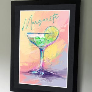 Margarita Cocktail Poster - klassische Cocktails - on the rocks - Tequila - Cocktailrezepte - Alkohol Designs - Küchenkunst - Bar Poster