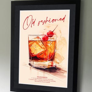 Póster de cócteles antiguos, cócteles clásicos, bourbon, impresión de recetas de cócteles, diseños de alcohol, arte de cocina, bar