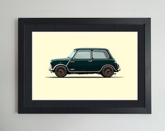 Mini Cooper Car Poster - Illustration Prints Wall Art for Kids Boys dad men Room Decor Home Office Art Children Nursery - Italian Job