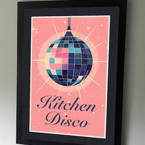 Kitchen Disco Poster - kitchen party artwork - Music lover art - Kitchen Karaoke - wall art - kitchen print - New home Print