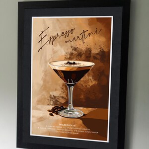 Póster de cóctel Espresso Martini: cócteles clásicos, vodka espresso, impresión de recetas de cócteles, diseños de alcohol, arte de cocina, bar
