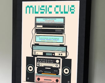 Póster de club de música - Arte personalizado para fiestas en la cocina - Arte para amantes de la música - Discoteca de cocina - Arte mural - Impresión de cocina - Impresión para casa nueva