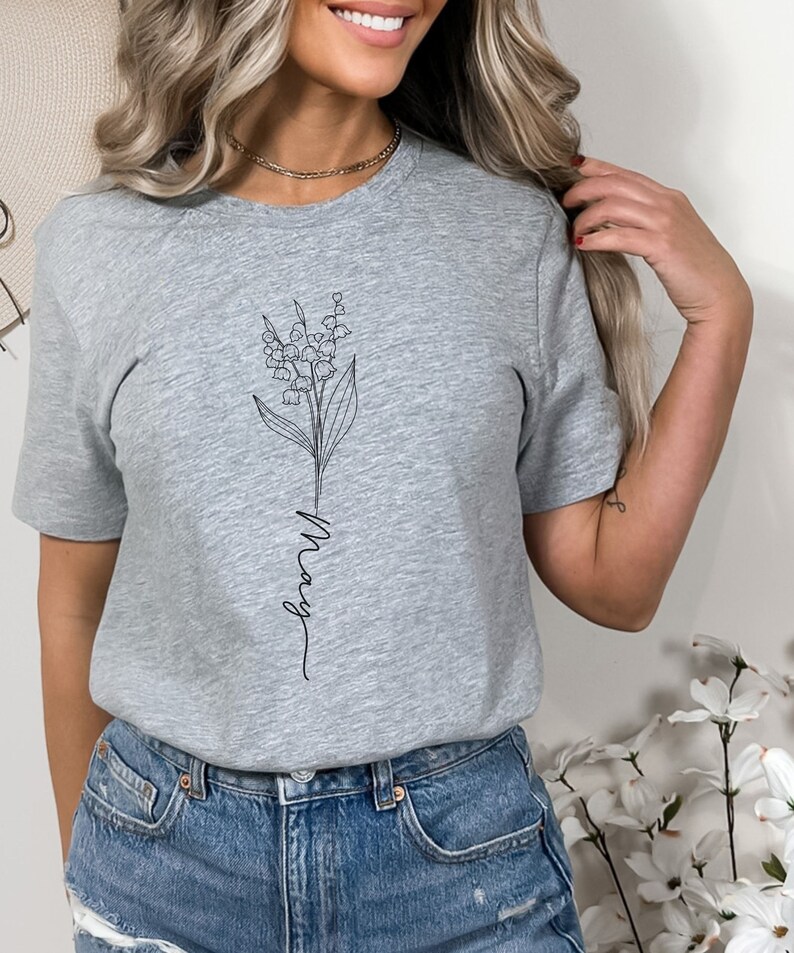 May Birthday Shirt, Lily of the Valley Birth Flower Tshirt, Women Shirt