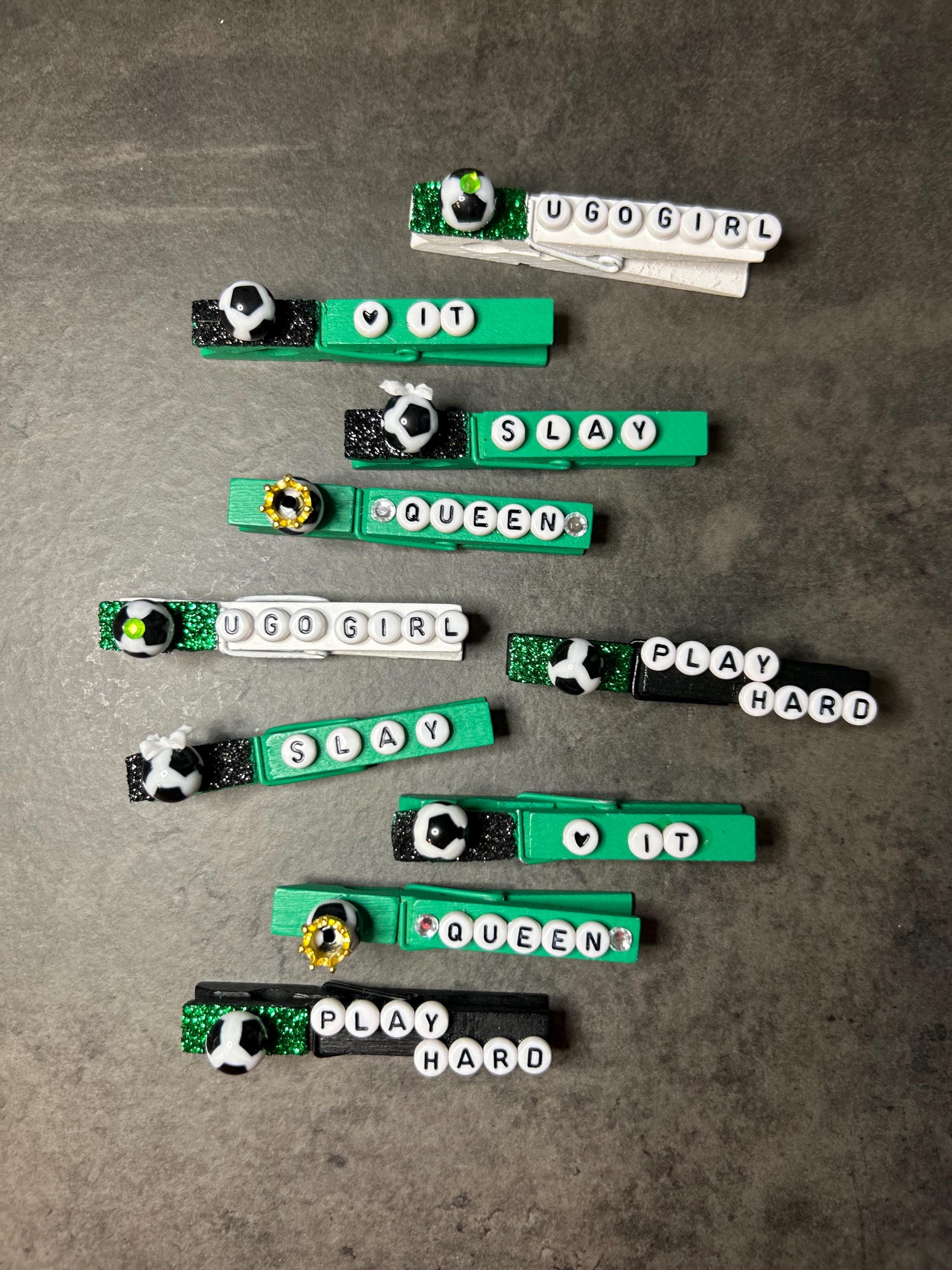 soccer bag tag pin & clip set, game practice backpack gift, team building camp clothes pins, soccer championship season coach clipping gift