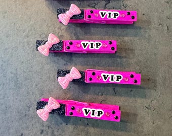 VIP sport clip & cheer pin, gymnasts dance gift, volleyball game backpack cute gift, softball team pink comp, girl basketball soccer bag tag