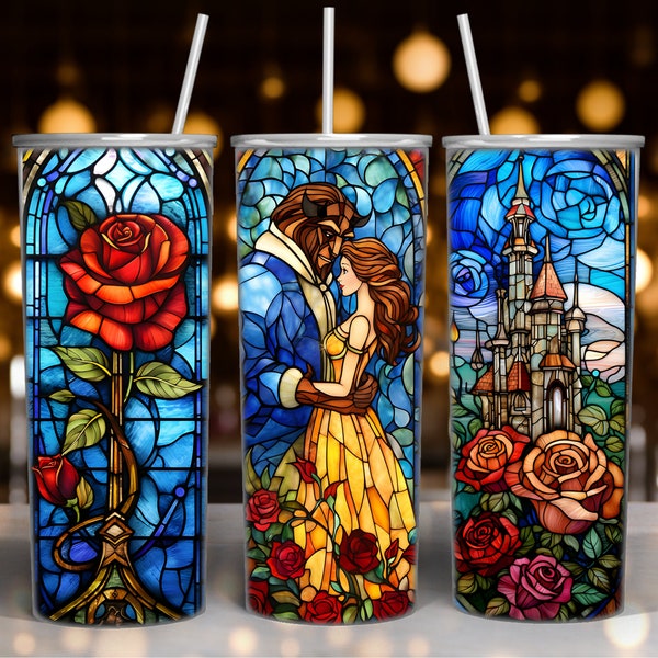 Beauty and the Beast Stained glass 20oz tumbler wrap