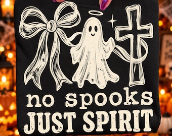 No Spooks Just Spirit PNG, Christian Halloween PNG, Vintage Ghost Cross Design, Faith Based Fall Shirt Sublimation