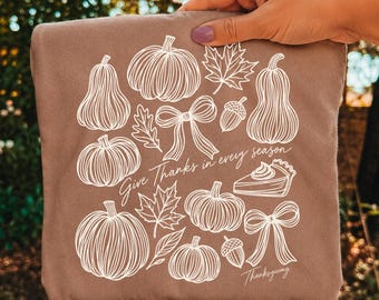 Give Thanks Thanksgiving PNG, Pumpkin Line Art PNG, Minimalist Fall PNG, Thanksgiving Bow Design, Autumn Pumpkin Sublimation