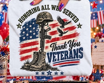 Battlefield Cross PNG, Honoring All Who Served Veterans Tribute, Fallen Soldier Memorial American Flag Sublimation