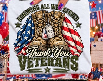 Thank You Veterans PNG, Honoring All Who Served Military Boots and American Flag, Veterans Day Sublimation
