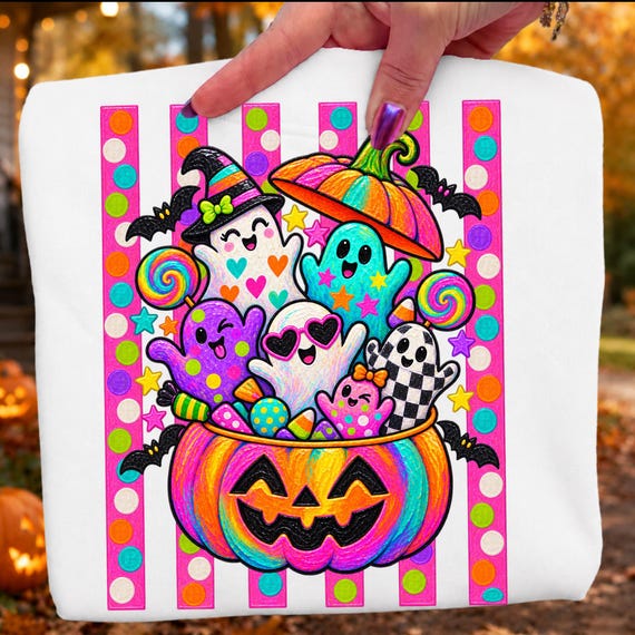 Cute Halloween Ghost PNG, Colorful Ghost Pumpkin PNG, Trick or Treat Ghost PNG, Retro Halloween Sublimation, Kids Spooky Season png