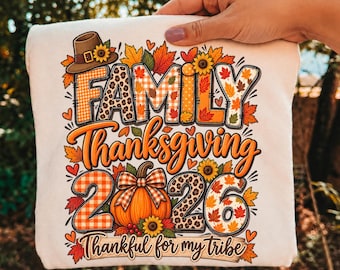 Family Thanksgiving 2026 PNG, Thankful for My Tribe PNG, Matching Family Thanksgiving Shirt, Fall Leopard Pumpkin Sublimation