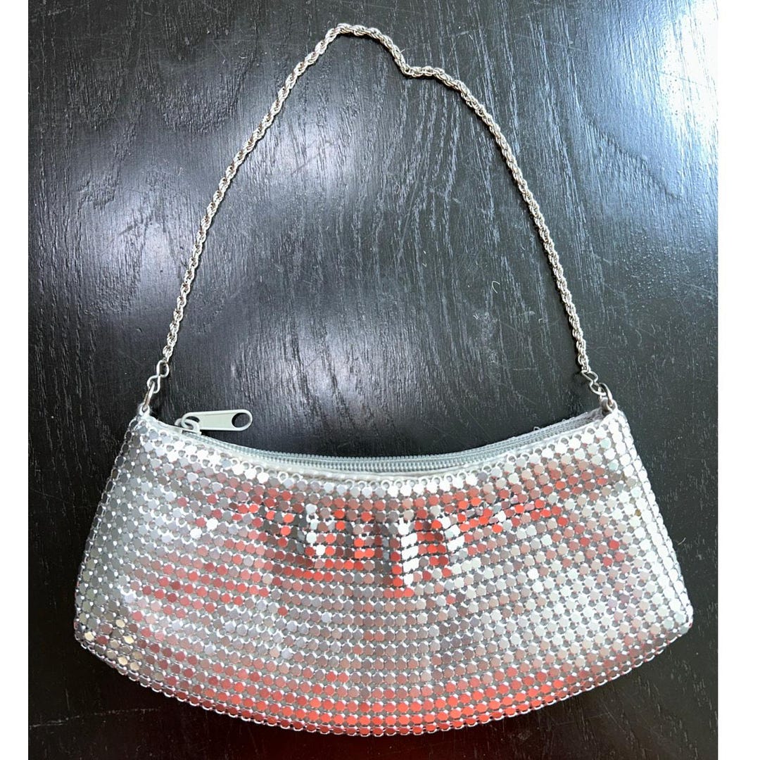 Mesh Handbag Vintage Aluminum Metal Mesh Mini Clutch Handbag- Silver- Disco Glam ...