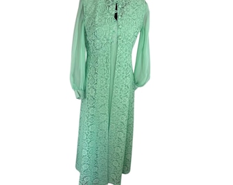 Union Made- Vintage Mint pistachio Green Dress Duster- Two Piece Set SZ 12- stain