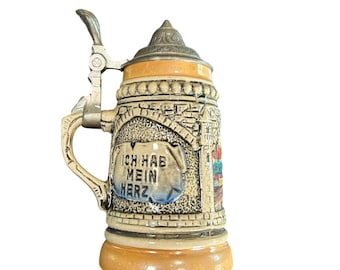 Caneca de cerveja vintage em miniatura - tampa de metal prateado - 12,7 cm de altura - Alemanha - marca Heidelberg