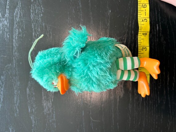 70s Lester Lonely Looney- Fuzzy Bird Doll- Green Teal - Some Wear