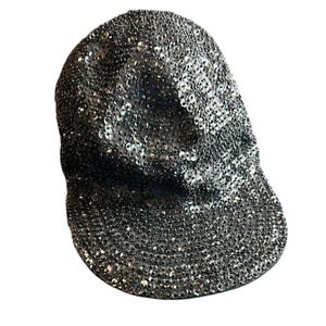 Soft Black Beaded Hat- sequin- American vintage black baseball cap