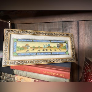 Antique Hand Painted POLO  Watercolor On Bone Suratgari Marquetry Khatam Frame