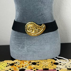 Nani Lewis Vintage 1980s Gold Tone Black Enamel Eastic Stretch Belt Nan Lewis Vintage 1980 main image 3