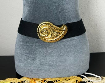 La Regale Vintage Beaded Belt - Black Gold Silver Fabric  display picture 1