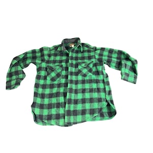 Vtg Mens Eddie Bauer- Wool- Black Green- Buffalo Check- XL- button up Shacket