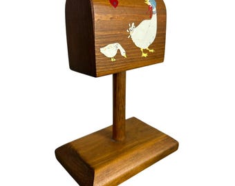 American Vtg- Wooden Mailbox- Stamp Roll Holder Dispenser- Goose- 6.25x4"
