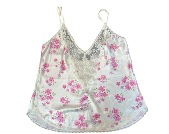 Union Made- Slip Tank Top- white pink purple florals and laze CHANTILLY Sz 36